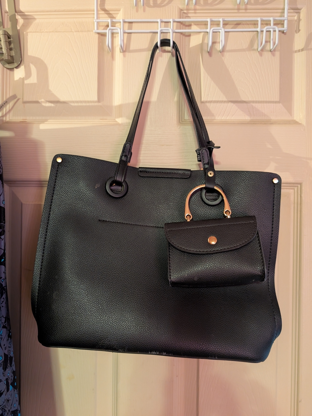 Classic Black Tote Bag with Detachable Pouch